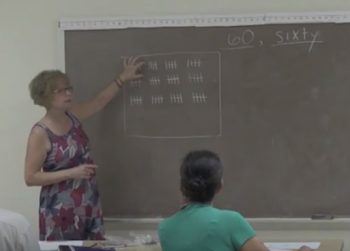 Teacher standing in front of a blackboard