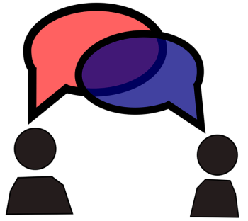 silhouettes of two people talking with overlapping speech bubbles