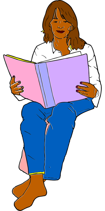 person sitting in a relaxed position reading a book