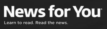 The image shows the News for You website logo which has white text on a black background reading "News for You: Learn to read. Read the News."