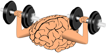 the image shows a brain with arms lifting dumbbells  