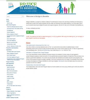 screen shot of bridge to benefits website
