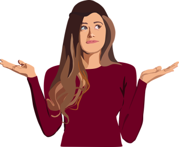 drawing of woman in a red shirt shrugging her shoulders and looking confused