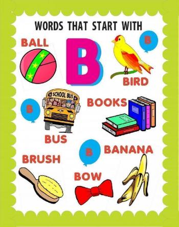 children's classroom poster of words that start with B