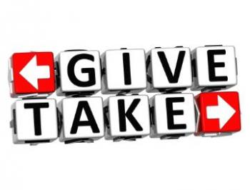Give and Take spelled out in tiles