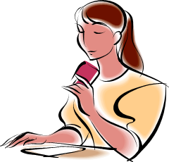 woman holding a card