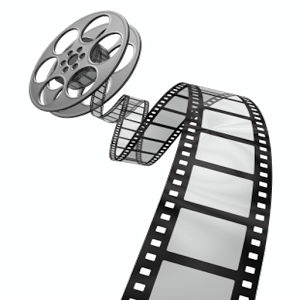 film unrolling behind a movie film canister 