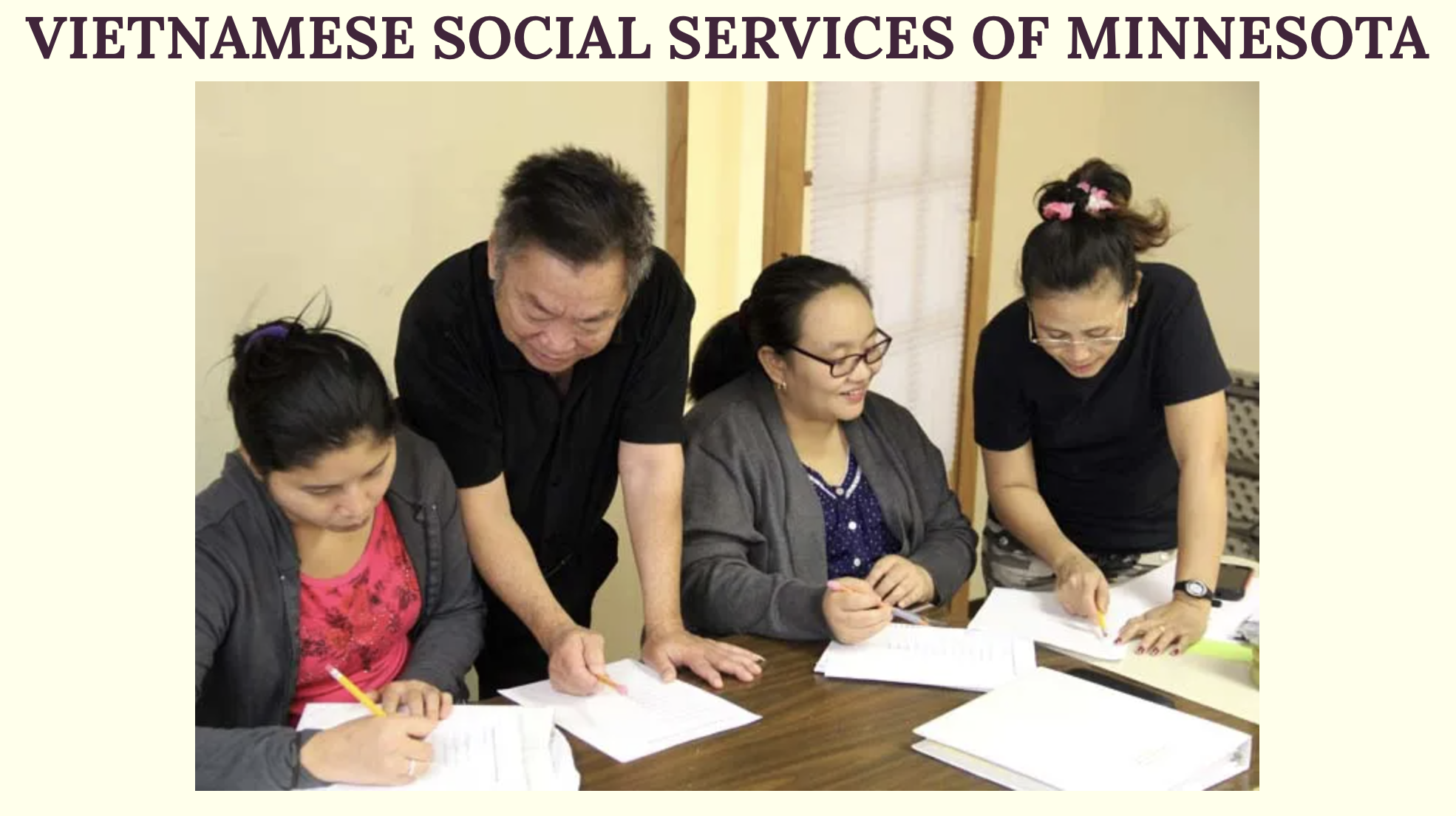 Photo from Vietnamese Social Services website, 4 people learning in a classroom.
