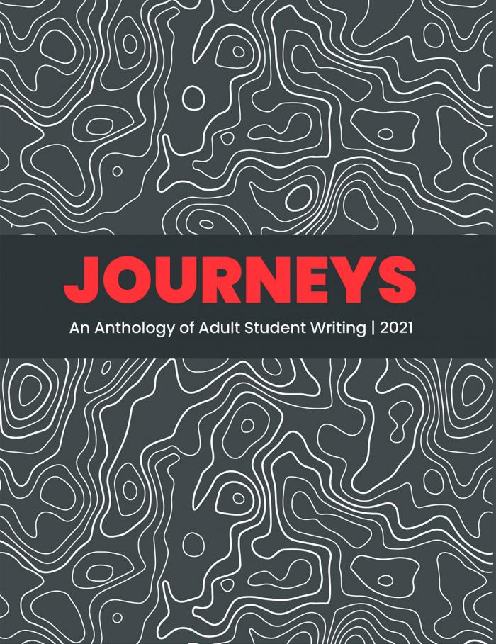 The book cover of the 2021 edition of Journeys: An Anthology of Student Writing.